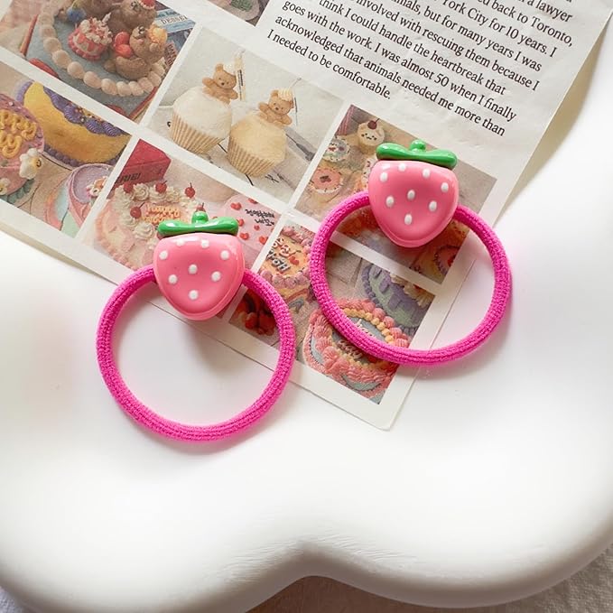 Strawberry Snap Clips Baby Girls Fruit Hair Bow Clips Strawberry Hair Ring Tie BBW24 (Set-D)
