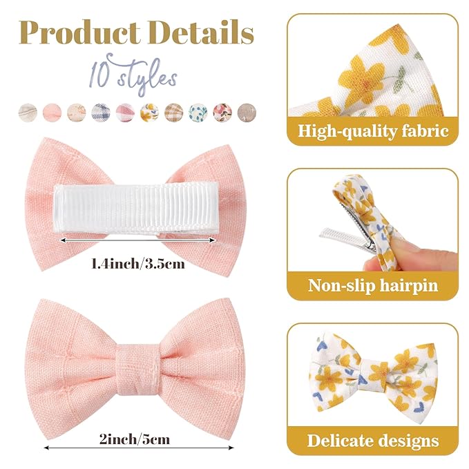 choicbaby 20pcs Baby Girl Hair Bow Clips 2" Fully Lined Non Slip Hair Bows Barrettes Handmade Toddler Floral Hair Accessories for Baby Girl Toddler Kids Fine Hair (Style-B)
