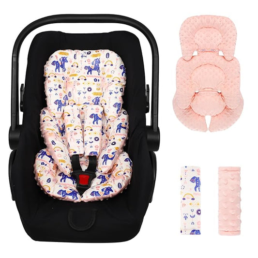 Infant Car Seat Insert Girls Boys, Soft Car Seat Head Support Baby & 2 Strap Pads, Preemie Newborn Carseat Insert Reversible Fits For Stroller, Baby Swing, Rocker, Bassinets, Bouncer, Unicorn