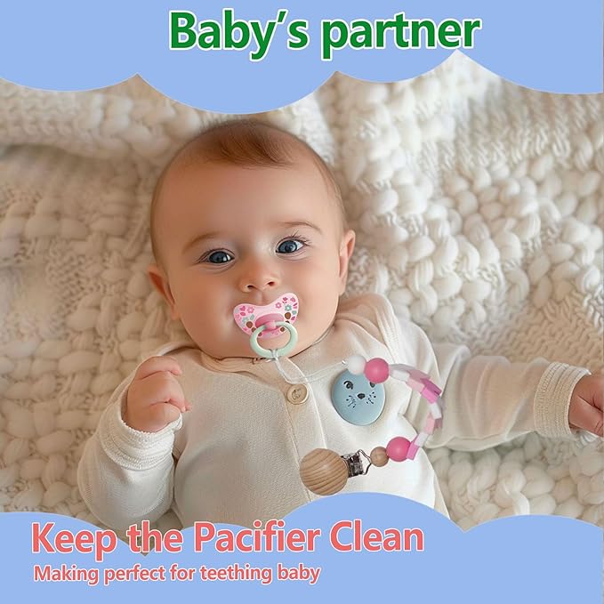 Silicone Pacifier Clips Baby Girl,Crib Pacifier Catcher Keeps Pacifiers, Teethers & Small Toys in Place-Pink