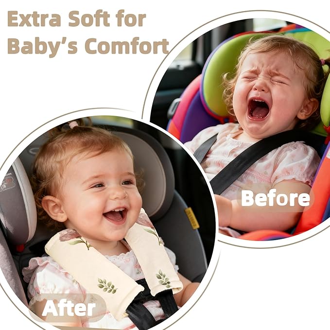 SWESEN Baby Car Seat Strap Covers, Soft Car Seat Strap Shoulder Pads for Baby Girls, Double-Sided Use carseat Straps Covers for Stroller, Car Seats, Pushchair, Florals