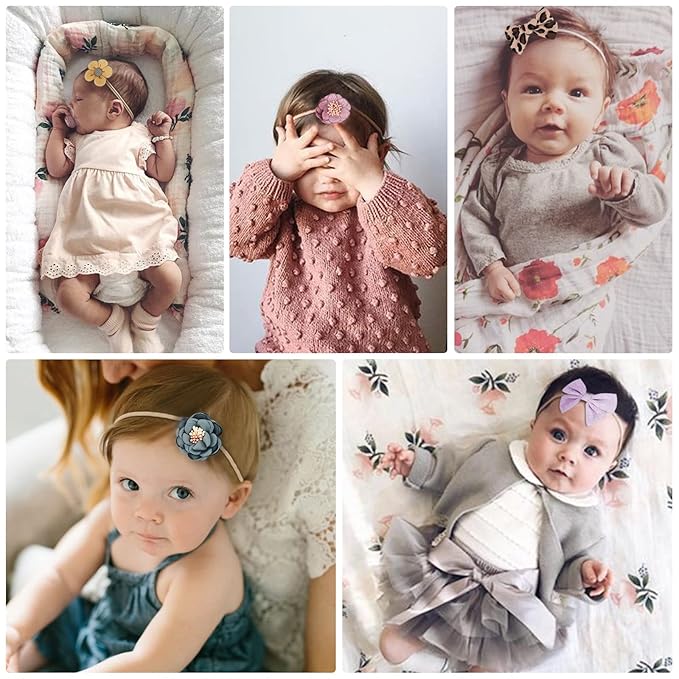 AQOKKA Baby Girl Headbands with Bows Soft Nylon Newborn Toddler Hairbands Handmade Baby Hair Accessories for Infant Girls Kids