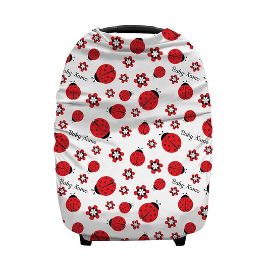 Personalized Ladybug Baby Car Seat Covers with Name, Custom Lady Bug Nursing Cover Breastfeeding for Babies, Carseat Canopy for Girls, Infant Stroller Cover, Breathable Carseats Cover