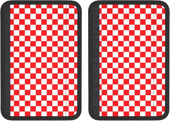 Red White Checkered Print Seatbelt Pads Fits Cars Trucks SUV Sedans Sweat Absorption Car Seatbelt Strap Cover, Simple Style Auto Interior Accessories Protector
