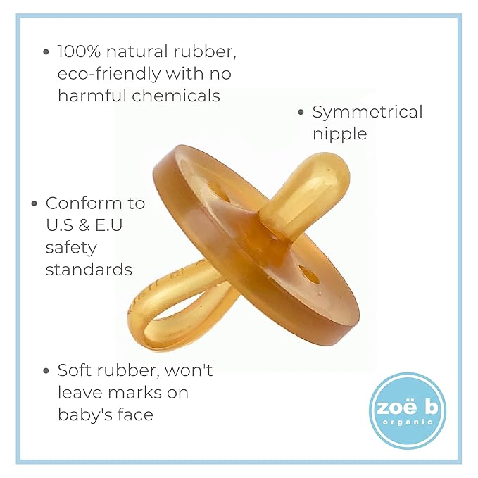 Symmetrical - Shorter Nipple Less Gagging - Small Newborn - Natural Rubber Pacifier - BPA-Free - Soft - Handcrafted in Italy