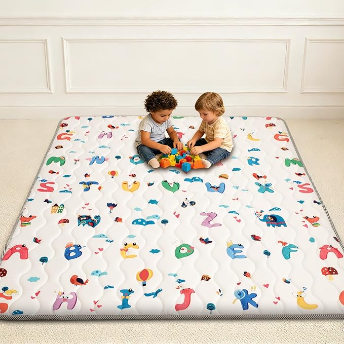 Wirhao Baby Play Mat for Floor, 50'' x 50'' Thicken Foam Soft Padded Mat for Baby, Playpen Mat for Toddlers Infant Kids, Machine Washable, Non-Slip Bottom Safe for Crawling (Alphabet)