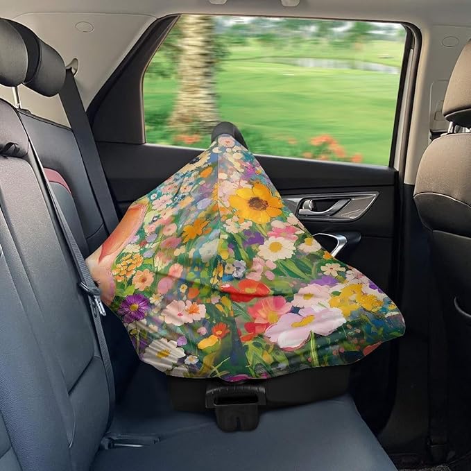 Wanyint Easter Rabbit Flower Colorful Stretchy Baby Car Seat Cover for Baby, Nursing Breastfeeding Covers, Shopping Cart High Chair Stroller Covers Infinity Scarf Car Seat Canopies