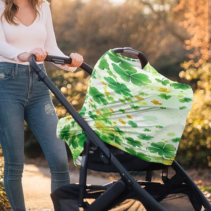 Binienty Nursing Cover for Newborn Breastfeeding - St. Patrick's Day Leaf Print Baby Car Seat Cover for Boys Girls Women's Mom's Nursing Scarf for All-Season Use