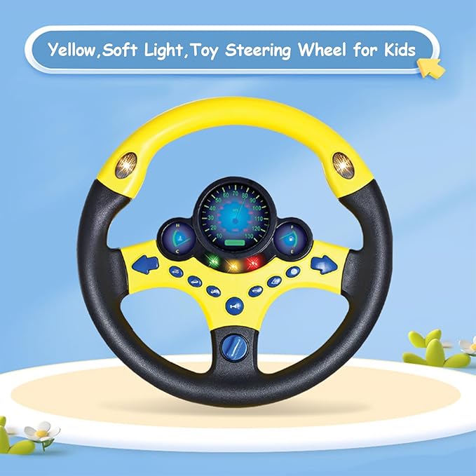 Toy Steering Wheel for Kids with Light and Music,Simulated Driving Toys Gift for Toddlers 3+ (Yellow)