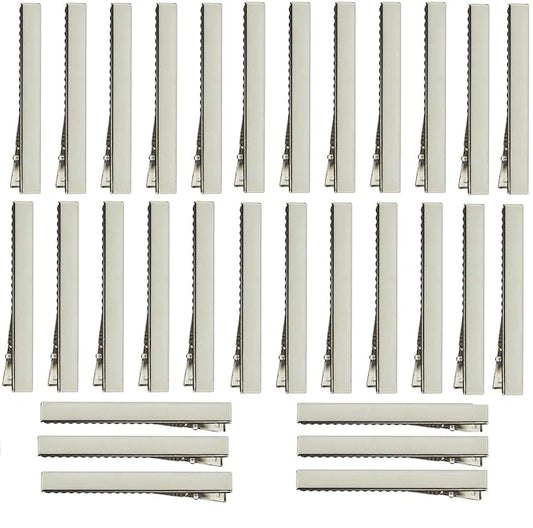 Alligator Hair Clips, Hair Clips, Thickened,30 Pcs, Silver, Flat, Metal for Clips for DIY Hairpins, Salon, Hair Bows (Silver, 3.15 x 0.51 inch)