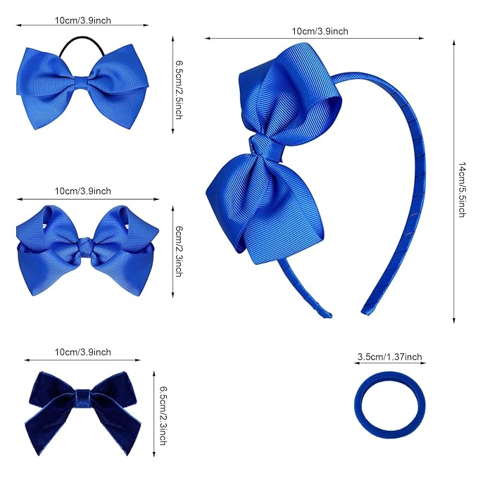 baotongle 11pcs Royal Blue School Hair Accessories Set Uniform Hair Bow Headband Clips Hair Ties Curly Bows for Little Toddler School Girls (Royal Blue)