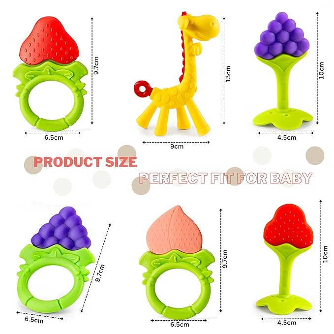 Baby Teething Toys 6-Pack | Newborn Teether Set | Food Grade Silicone | Freezer Safe | Soothing & Calming | BPA-Free | Frozen Teething Toys for Babies 0-6 Months | Essential Baby Gear