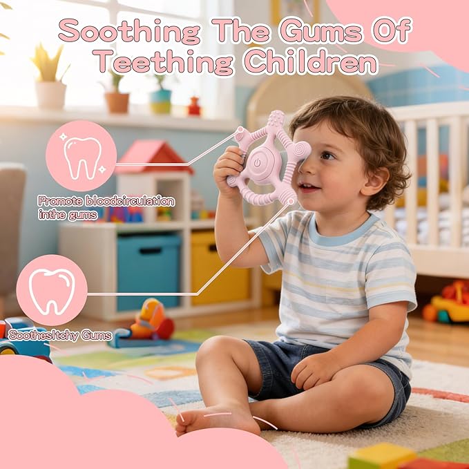 Sensory Chew Necklaces Vibrating teether for Kids - Chewelry Chew Toys for Autism, ADHD & Sensory Needs, BPA-Free Teething Relief & Anxiety Fidget (Pink)
