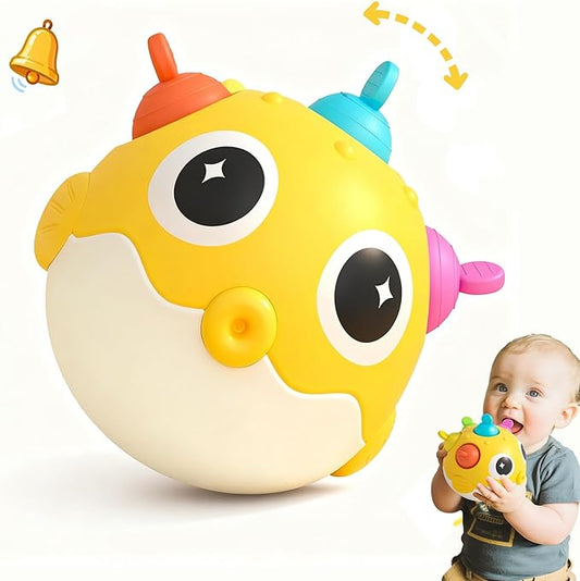 Baby Wobble Toys, Infant Rolypoly Tumbler Musical Wobbler Toy with Silicone Bubble for Teething Sensory Play, Baby Tummy time Toys for Newborn 3 6 12 Months Gifts for Toddler Boys Girls