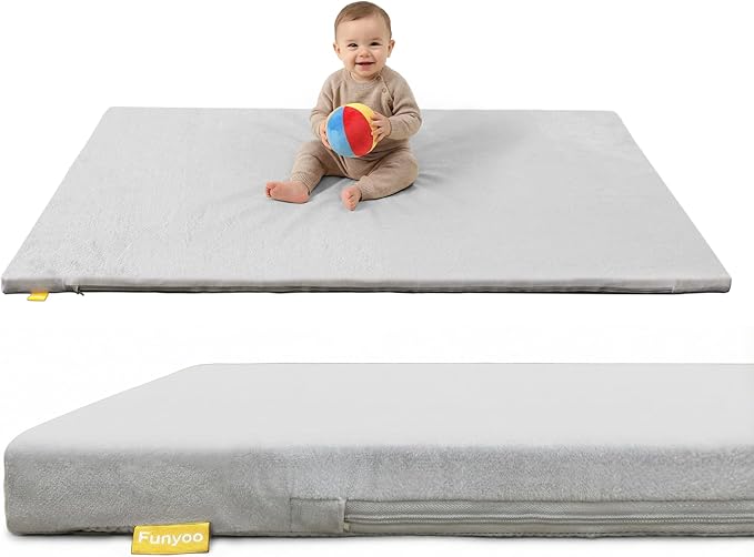50" ×50" Padded Baby Play Mat for Floor, 1.2" Thick Machine Washable Foam Playmat, Soft Tummy Time Crawling Playpen Mat with Non-Slip Bottom, Fits 50" x50" Playpens
