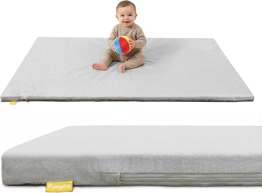 50" ×50" Padded Baby Play Mat for Floor, 1.2" Thick Machine Washable Foam Playmat, Soft Tummy Time Crawling Playpen Mat with Non-Slip Bottom, Fits 50" x50" Playpens