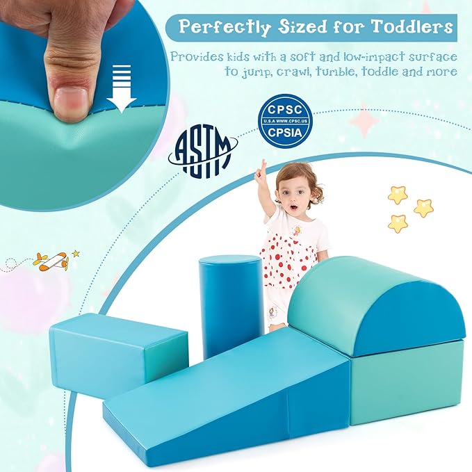 Costzon 5 Pieces Climbing Toys for Toddlers, Soft Foam Block Play Structures Infants Climbers for Child Development, Waterproof Kids Climbing Toys Indoor for Preschool Baby