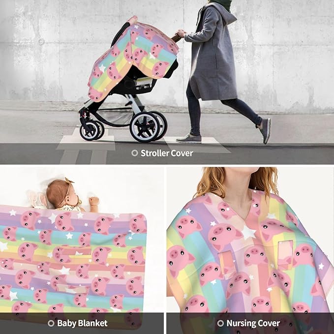 Pig Baby Car Seat Canopy Cover 39x27.5 Inches Multi Use Nursing Cover for Newborn Car Seat Canopy Mom Nursing Breastfeeding Covers Newborn Shower Gifts