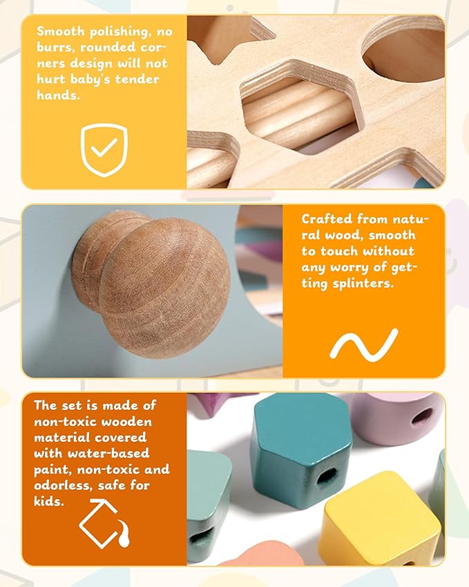 Biottro Montessori Toys for 3 4 5 Year Old - 5 in 1 Learning Education Toy for Toddler Kid Boys Girls - Shape Matching Stacking Color Sorting Beads Lacing Sensory Fidget Gifts