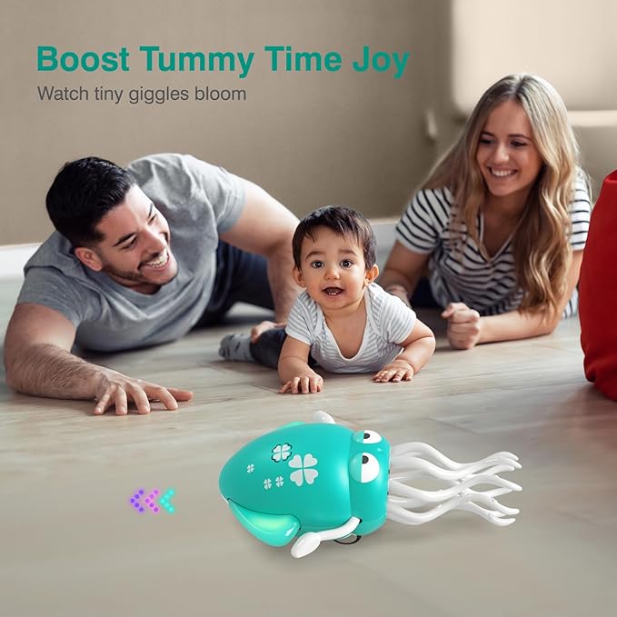 Dancing Squid Baby Toy, Crawling Octopus Squid Tummy Time Toy, Rechargeable Magic Dancing Music & LED Octopus for 3 4 5 6 Year Old Kids Boy Girl Birthday Gifts, Funny Squid for Floor Games (Green)