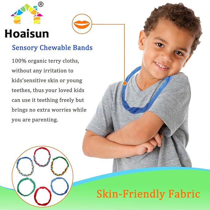 Chewy Necklaces for Sensory Kids, Terry Cloth Chew Necklaces for Sensory Boys and Girls with Chewing, Teething, Biting, Fabric Absorbent Autism Sensory Products with ADHD,SPD, Fidgeting, Anxiety