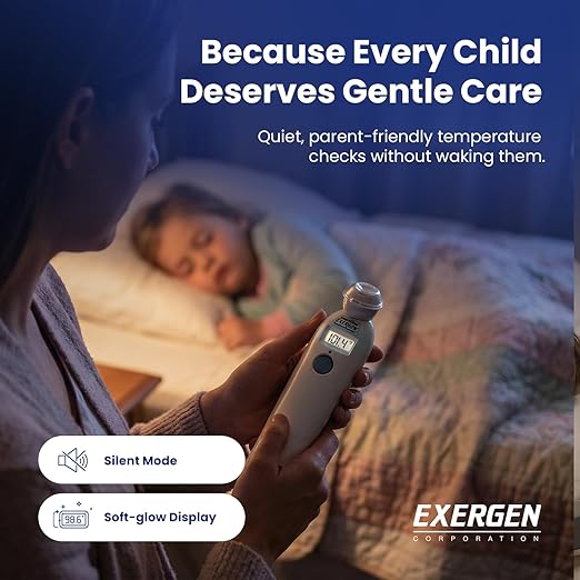 Exergen TAT-2000C Temporal Artery Thermometer – Temporal Thermometer for Kids, Newborns & Adults, Soft Glow Display, Silent Mode, 9V Battery Included