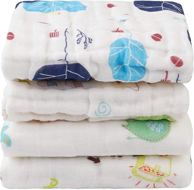 Baby Muslin Burp Cloths, 100% Cotton Burping Cloths Super Absorbent Soft, Bath Towel Burp Cloths for Baby Girl Boy, Great Gift for Newborn, 10 x 20 inch, 4 Pack, Fox & Whale