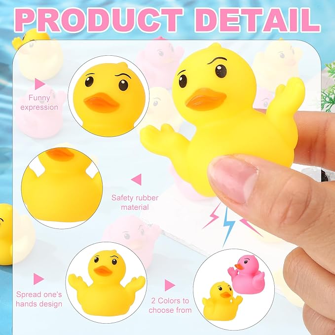 50 Pcs Rubber Ducks for Jeeps Shrugging Mini Ducks in Bulk Small Funny Rubber Duck Float Squeaky Toys for Baby Shower Birthday Gifts Party Favors