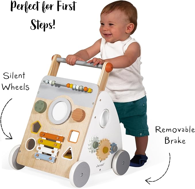 Janod Sweet Cocoon Wooden Multi-Activity Baby Walker - Ages 12 Months+ - J04410
