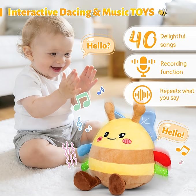 Baby Toys 6-12 18 Months, Musical Crawling Baby Plush Toys for 3-18, Singing Recording Repeats What You Say, Tummy Time Infants Toys for Toddler 1 2 3 Year Old Boy Girl Birthday Gift Easter