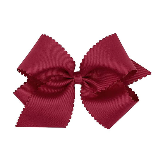 Wee Ones Girls' Classic Grosgrain Hair Bow with Scalloped Edges, No-Slip Hair Clip, Handmade, Cranberry, King