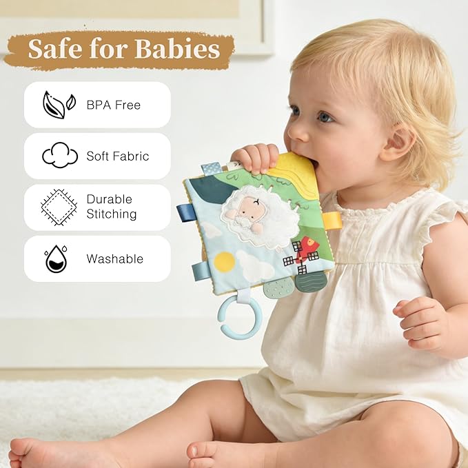 SILI FACTORY 4Pack Soft Baby Book, Touch Feel Crinkle Cloth Books for Babies, Cute Sensory Book for Babies 0-6 6-12 Months, Tummy Time Stroller Toy, Newborn for Boys Girls(Wildlife