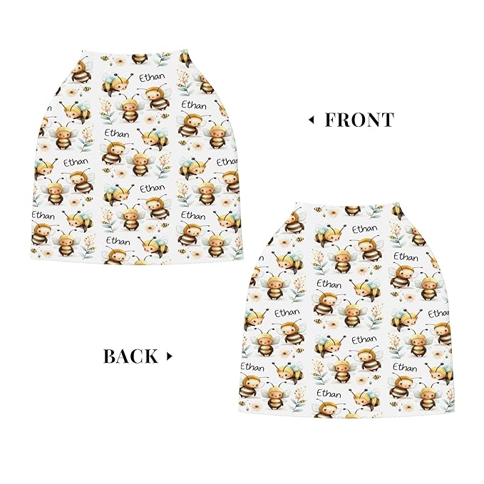 Personalized Bee Baby Car Seat Cover with Name,Multi-Use Canopy for Nursing, Strollers,Shopping Carts,Customized Breastfeeding Cover, Full Privacy,Infant Stroller Cover