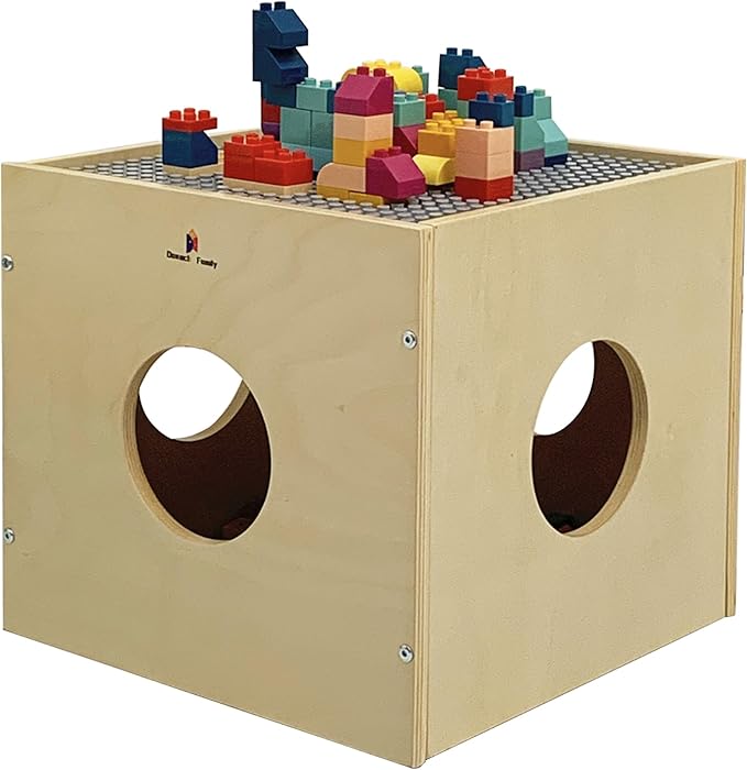 Damoch Family® Wisdom Play Cube – Montessori 5-in-1 Kids Play & Activity Table, Play Cube and Activity Center, Toy Box Storage Organizer, Building Blocks & Base Plate, Bedside Table & Cat Hideout