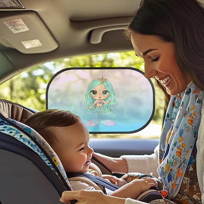 Bulopur Cute Mermaid Scale 2 Pack Window Shades for Car Glare Shield Protection Car Shades Back Windows Baby Car Interior Automotive Universal Fit Mesh Car Window Shades