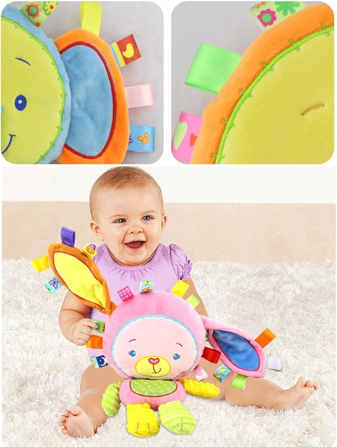 Monkey Taggie Activity Blanket and Sensory Toy Baby Gifts for Newborns Baby,Infant,Lovey Soft Toy - Clam Down and Play Your Baby, Baby taggy Toy