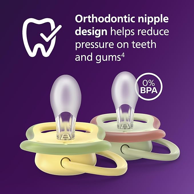 Philips Avent Ultra Air Pacifiers - Orthodontic Design, for Babies 18 Months+, Extra-Firm Silicone Symmetrical Nipple, BPA-Free, with 2 Sterilizing Cases, 4 Pack, SCF349/55