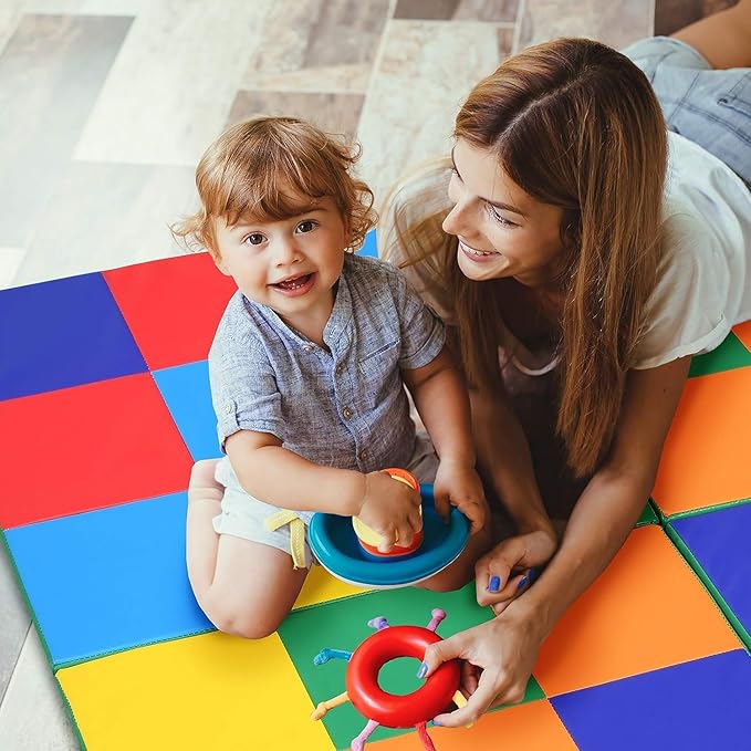 Fireflowery Baby Play Mats for Floor, Waterproof & Tummy Time Mat, 58 x58 Extra Large Play Mat for Playpen, Non Slip Thick Foam Foldable Crawling Mat, Baby Activity Mat for Infants, Toddlers