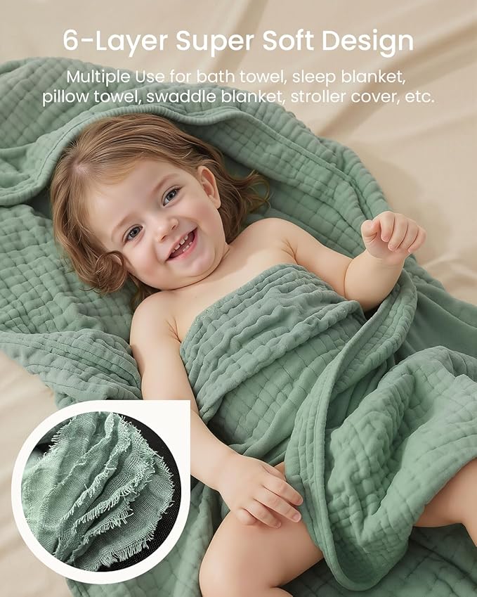 6 PCS Baby Towels and Washcloths Set, 2 PCS XL 35x35 Inch Baby Hooded Towels & 4 PCS Washcloths Set, Ultra Soft & Highly Absorbent Bath Bath Towel for Newborn, Infant & Toddler, Shower Gifts