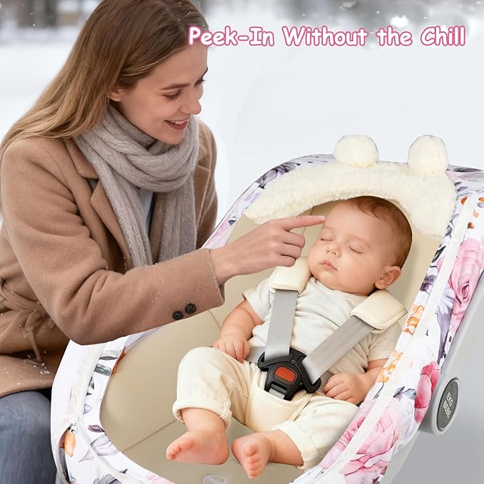 Pea Pod Winter Car Seat Cover for Baby, Infant Car Seat Canopies Cover for Newborn, Warm Plush Fleece Inner Protect Baby from Cold Wind, Stylish Floral