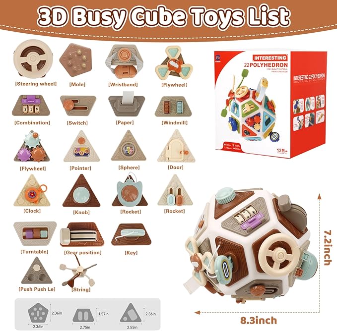 22-in-1 Baby Activity Cube,Montessori Sensory Toy Toddler 1-3, Kid Education Learning Activity Toys, Early Educational Birthday Gift for 1 2 Year Olds Boy Girl (Muticolor)