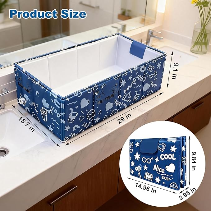 Baby Bathtub, 5-Layer Anti-Tear Foldable Toddler Bath Tub with Padded Bottom Drain Plug, Portable Collapsible Baby Bath for Travel, Shower, Sink, Indoor & Outdoor, 6 Months to 5 Years