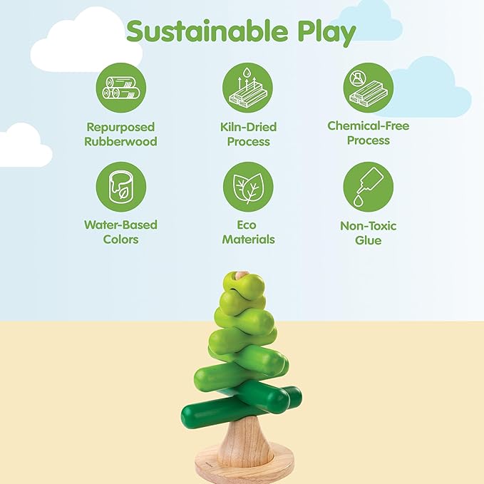 PlanToys® Montessori Wooden Tree Stacking Toy | Educational Color Sorting & Fine Motor Skill Playset for Toddlers | Sustainable & Safe Wooden Learning Toy