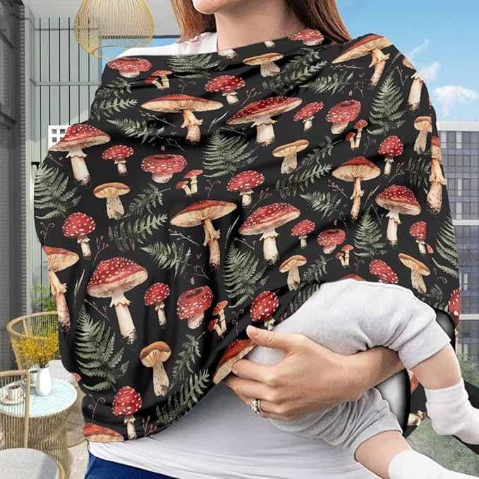 Coldinair Mushroom Car Seat Cover for Babies Girls,Nursing Cover,Soft Stretchy Infant Carseat Canopy,Shopping Cart/High Chair/Stroller Covers