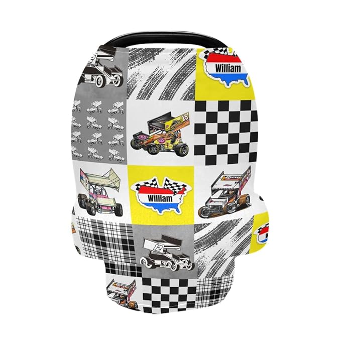 Personalized Baby Car Seat Cover for Babies, Custom Name Baby Car Seats Canopy for Boys Girls, Nursing Breastfeeding Stroller Covers for Infant Newborn, Shower Gift for Baby (Racing Car)