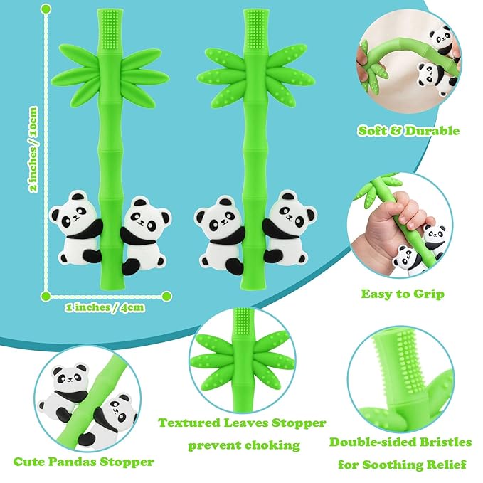Baby Teether Toy Chew Toys Silicone Panda Bamboo Teething Toy for Baby 3-24 Months, Hollow Tube Teethers for Sucking Needs, Teething Relief for Infants, BPA Free