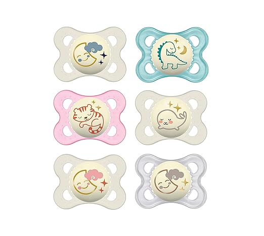 MAM Original Night Pacifiers 0-6 Months, Best for Breastfed Babies, Glow in The Dark, Unisex, Value Pack, 6 Count