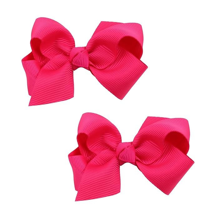 Baby Girl's 2Pcs Cute 3 Inch Pure Color Bow-knot Hair Clip for Photography Travel Daily Life (Fuchsia)