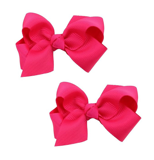 Baby Girl's 2Pcs Cute 3 Inch Pure Color Bow-knot Hair Clip for Photography Travel Daily Life (Fuchsia)