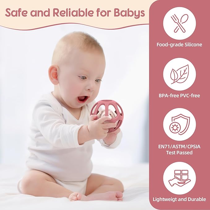 MCGMITT Baby Rattle Teether Toy, Easy Grasp Silicone Sensory Balls, Food Grade Stretchy Infant Toy Baby Ball, Montessori Teething Toy Gift for Infant Boys and Girls 0-6-12 Months